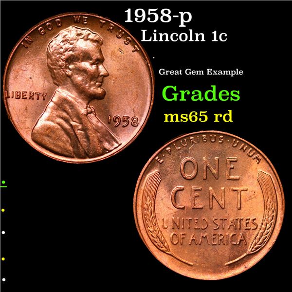 1958-p Lincoln Cent 1c Grades GEM Unc RD