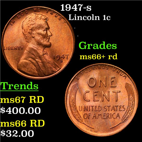 1947-s Lincoln Cent 1c Grades GEM++ RD