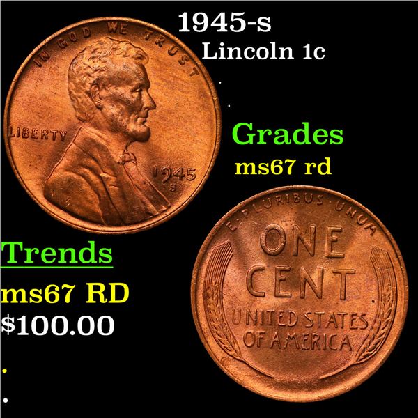 1945-s Lincoln Cent 1c Grades GEM++ Unc RD