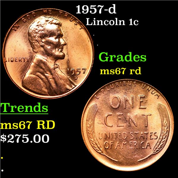 1957-d Lincoln Cent 1c Grades GEM++ Unc RD