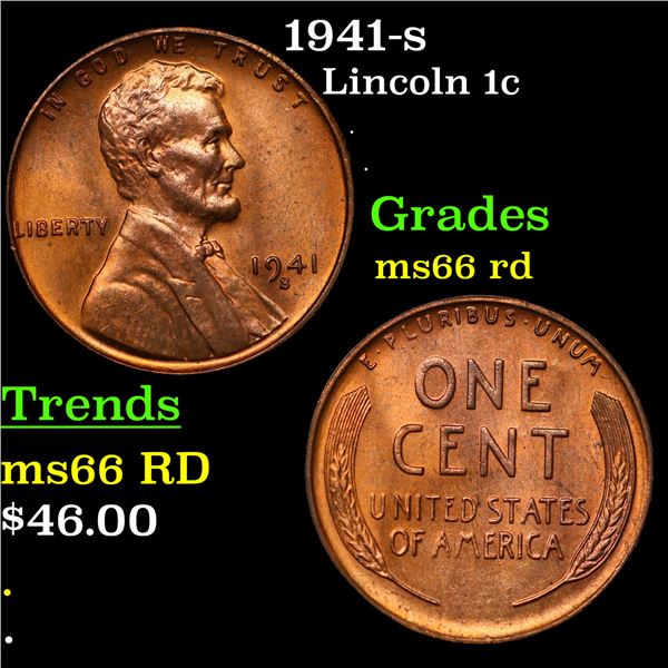1941-s Lincoln Cent 1c Grades GEM+ Unc RD