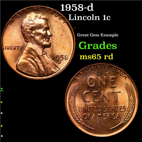 1958-d Lincoln Cent 1c Grades GEM Unc RD