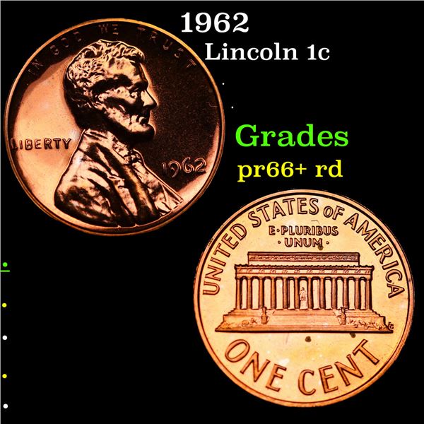 Proof 1962 Lincoln Cent 1c Grades Gem+= Proof Red