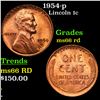 Image 1 : 1954-p Lincoln Cent 1c Grades GEM+ Unc RD