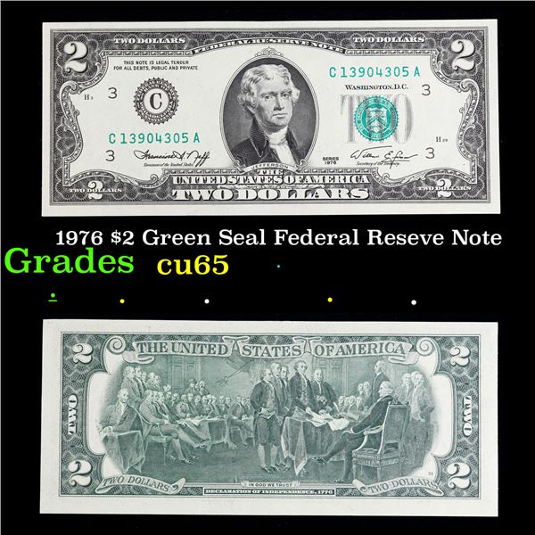 1976 $2 Green Seal Federal Reseve Note Grades Gem CU