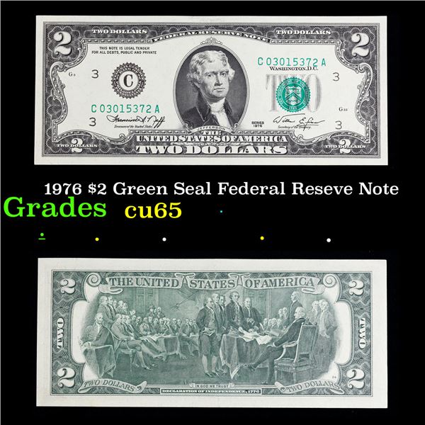 1976 $2 Green Seal Federal Reseve Note Grades Gem CU