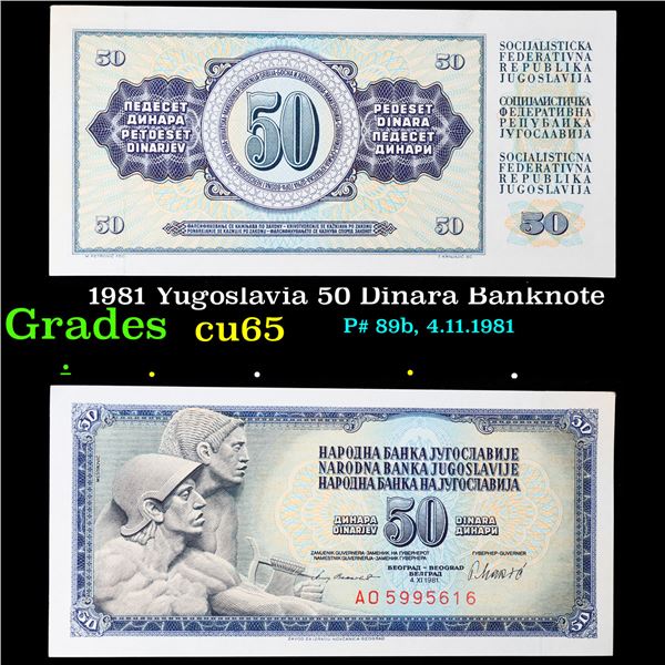 1981 Yugoslavia 50 Dinara Banknote Grades Gem CU