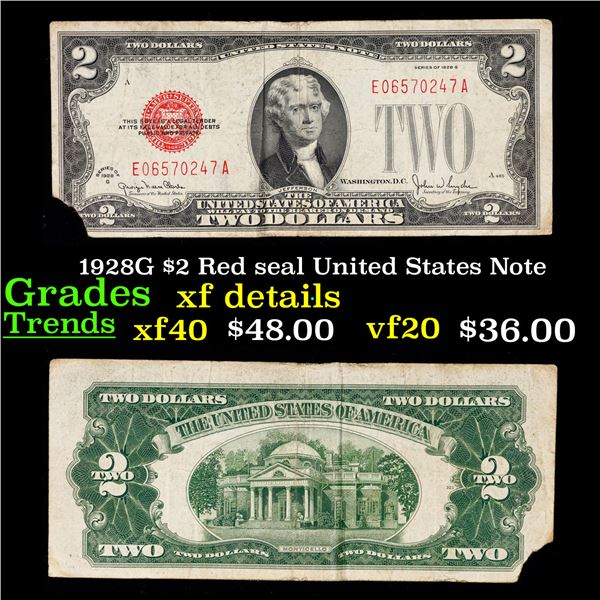 1928G $2 Red seal United States Note Grades xf details