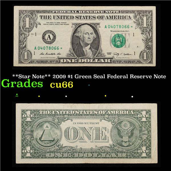 **Star Note** 2009 $1 Green Seal Federal Reserve Note  Grades Gem+ CU