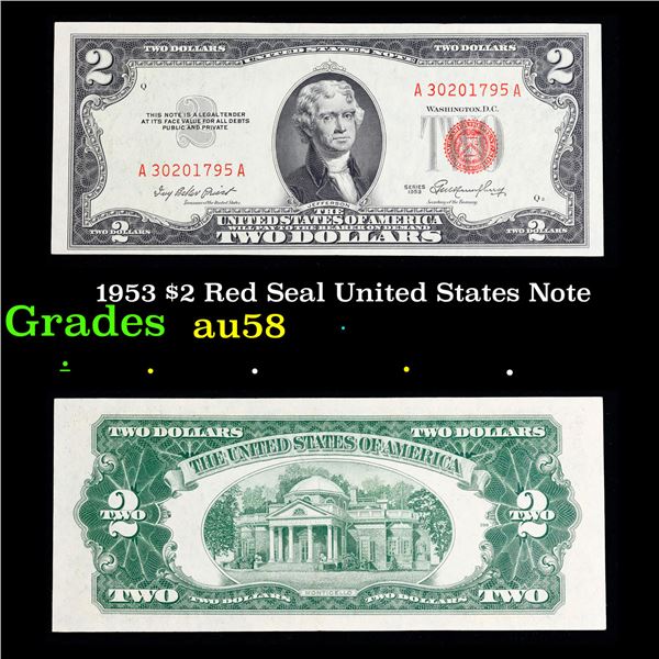 1953 $2 Red Seal United States Note Grades Choice AU/BU Slider