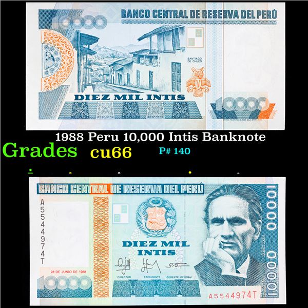 1988 Peru 10,000 Intis Banknote Grades Gem+ CU