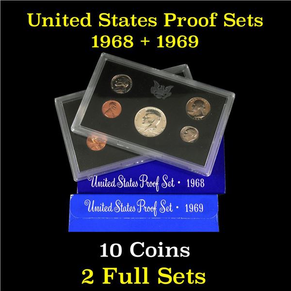 Group of 2 United States Mint Proof Sets 1968-1969 10 coins