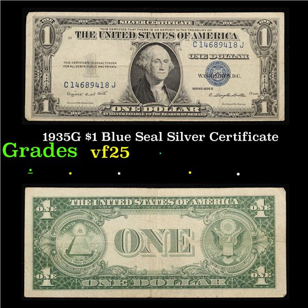 1935G $1 Blue Seal Silver Certificate Grades vf+