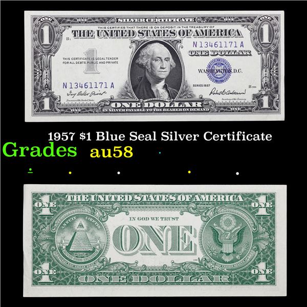 1957 $1 Blue Seal Silver Certificate Grades Choice AU/BU Slider