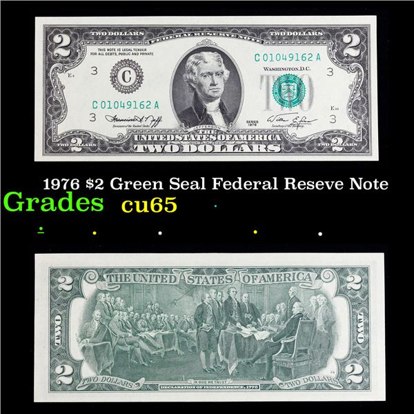 1976 $2 Green Seal Federal Reseve Note Grades Gem CU