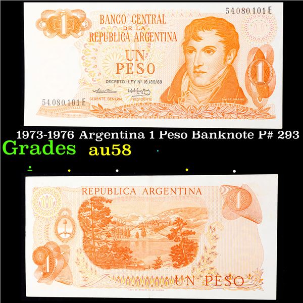 1973-1976 Argentina 1 Peso Banknote P# 293 Grades Choice AU/BU Slider