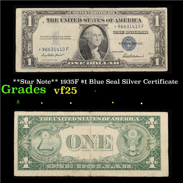 **Star Note** 1935F $1 Blue Seal Silver Certificate Grades vf+