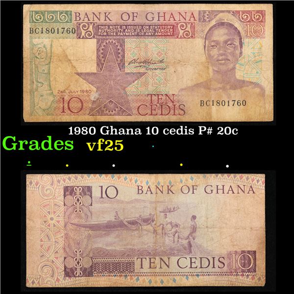 1980 Ghana 10 cedis P# 20c Grades vf+