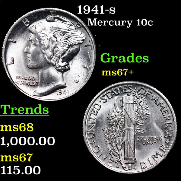 1941-s Mercury Dime 10c Graded ms67+ BY SEGS