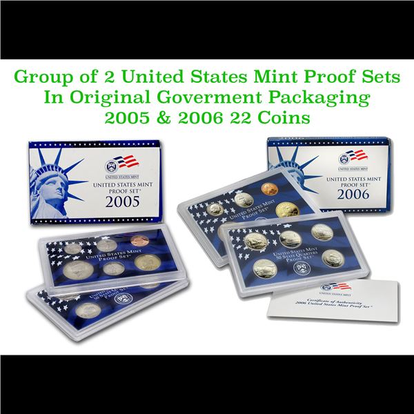 Group of 2 United States Mint Proof Sets 2005-2006 21 coins.