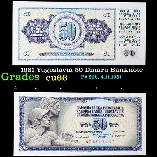 1981 Yugoslavia 50 Dinara Banknote Grades Gem+ CU