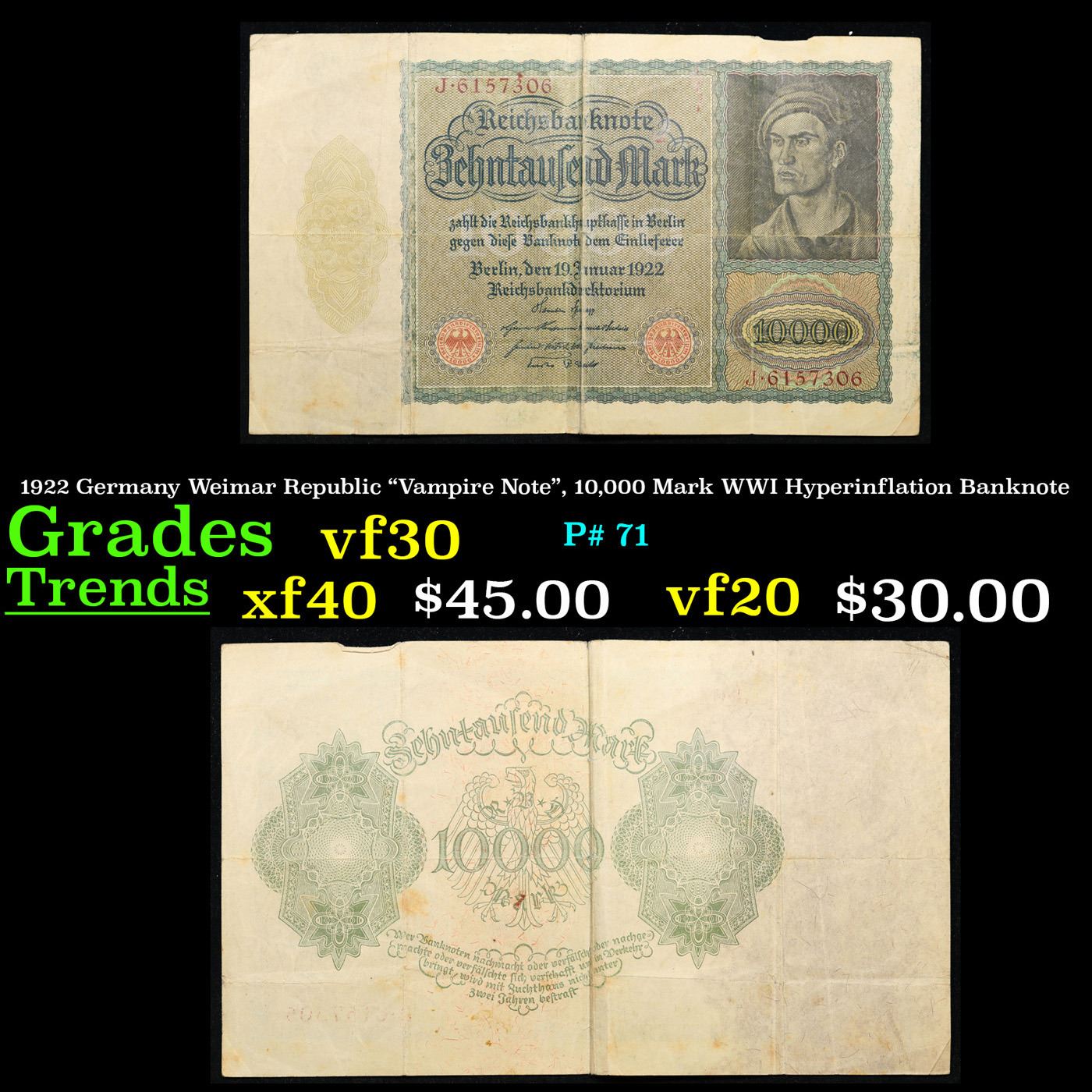 German Vampire Note 1922 Germany Weimar Republic