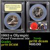 Image 1 : Proof 1992-s Olympic Modern Commem Half Dollar 50c Graded GEM++ Proof Deep Cameo By USCG