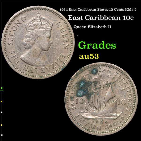 1964 East Caribbean States 10 Cents KM# 5 Grades Select AU