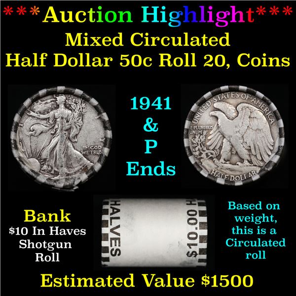 ***Auction Highlight*** Bank 50c Shotgun Roll $10 Halves 20 Coins in an old bank wrapper p Walker & 