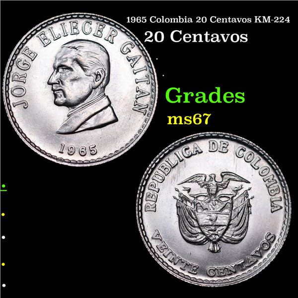 1965 Colombia 20 Centavos KM-224 Grades GEM++ Unc