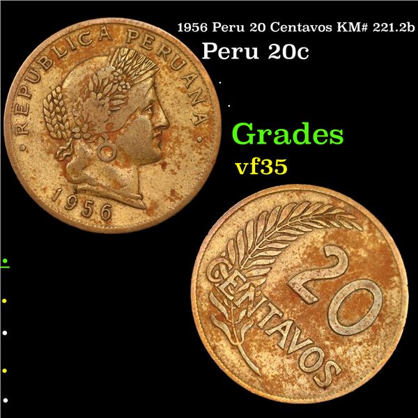 1956 Peru 20 Centavos KM# 221.2b Grades vf++