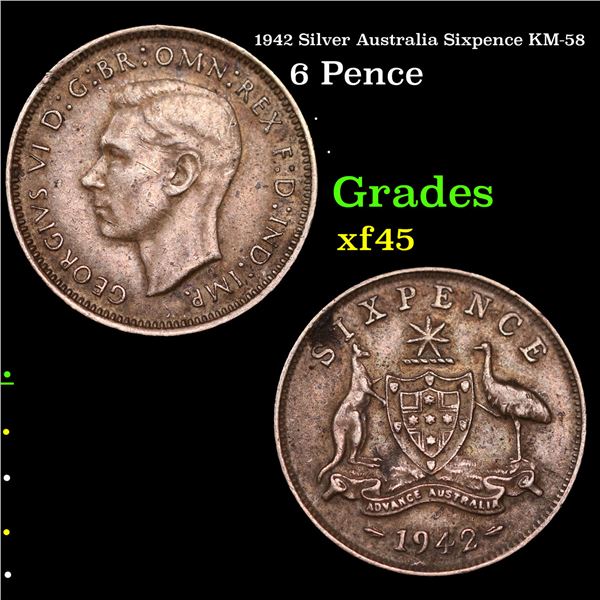 1942 Silver Australia Sixpence KM-58 Grades xf+