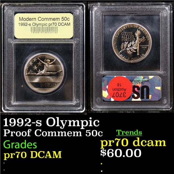 Proof 1992-s Olympic Modern Commem Half Dollar 50c Graded GEM++ Proof Deep Cameo By USCG
