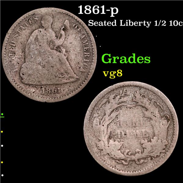 1861-p Seated Liberty Half Dime 1/2 10c Grades vg, very good