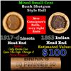 Image 1 : Mixed small cents 1c orig shotgun roll, 1917-d Wheat Cent, 1863 Indian Cent other end, Brinks Wrappe