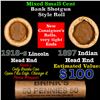 Image 1 : Mixed small cents 1c orig shotgun roll, 1918-s Wheat Cent, 1897 Indian Cent other end, Brinks Wrappe