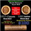 Image 1 : Mixed small cents 1c orig shotgun roll, 1917-d Wheat Cent, 1891 Indian Cent other end, Brinks Wrappe