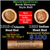 Image 1 : Mixed small cents 1c orig shotgun roll, 1918-d Wheat Cent, 1883 Indian Cent other end, Brinks Wrappe