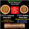 Image 1 : Mixed small cents 1c orig shotgun roll, 1919-s Wheat Cent, 1898 Indian Cent other end, Brinks Wrappe