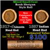 Image 1 : Mixed small cents 1c orig shotgun roll, 1917-d Wheat Cent, 1887 Indian Cent other end, Brinks Wrappe