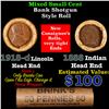 Image 1 : Mixed small cents 1c orig shotgun roll, 1918-d Wheat Cent, 1888 Indian Cent other end, Brinks Wrappe
