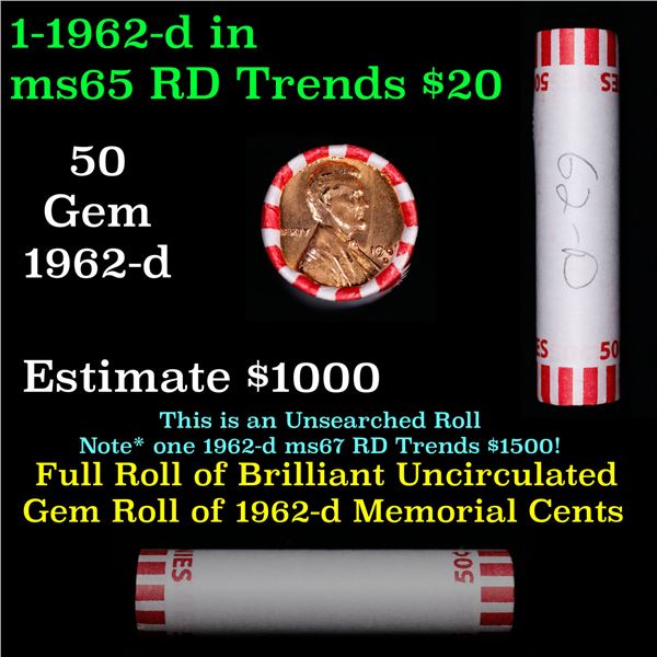 Shotgun Lincoln 1c roll, 1962-d 50 pcs Bank Wrapper.