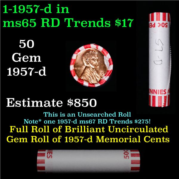 Shotgun Lincoln 1c roll, 1957-d 50 pcs Bank Wrapper.