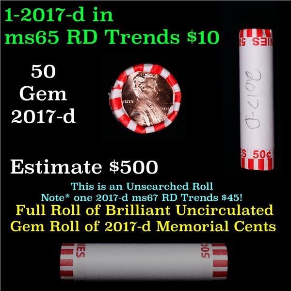 Shotgun Lincoln 1c roll, 2017-d 50 pcs Bank Wrapper.