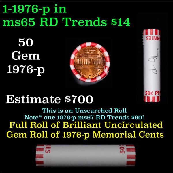 Shotgun Lincoln 1c roll, 1976-p 50 pcs Bank Wrapper.