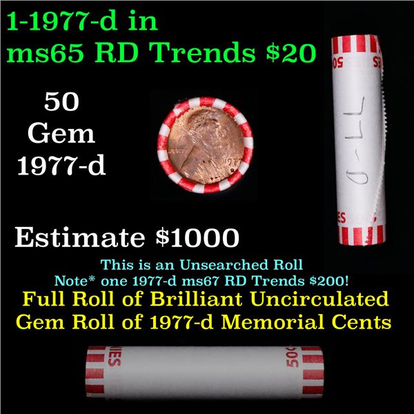 Shotgun Lincoln 1c roll, 1977-d 50 pcs Bank Wrapper.