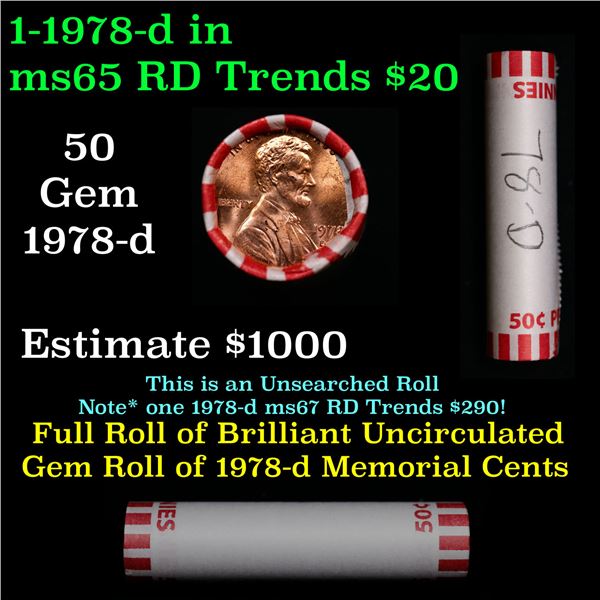 Shotgun Lincoln 1c roll, 1978-d 50 pcs Bank Wrapper.