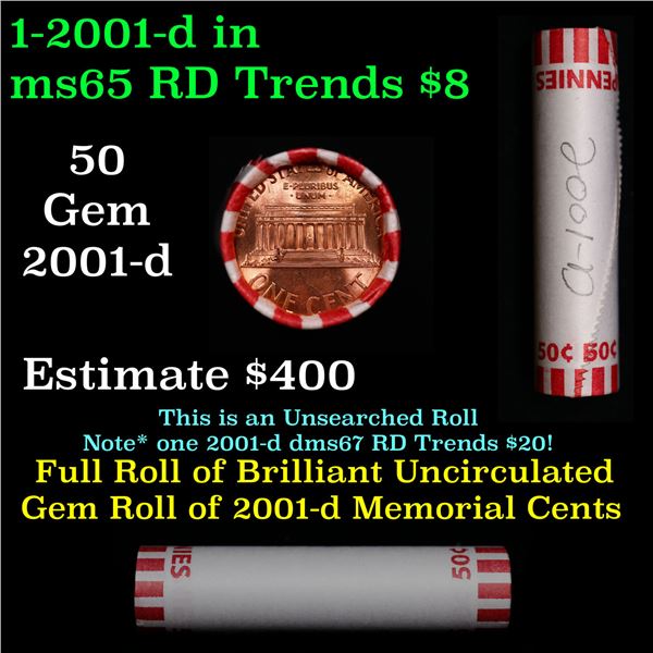 Shotgun Lincoln 1c roll, 2001-d 50 pcs Bank Wrapper.