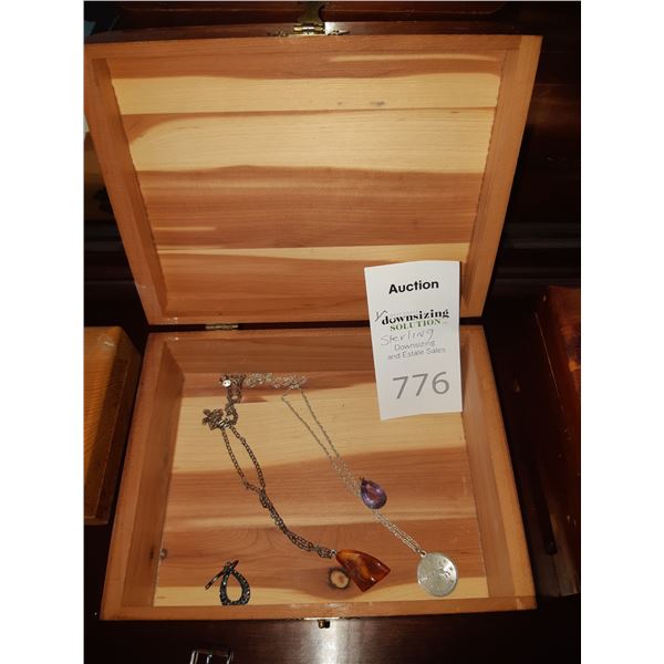 Cedar box with Sterling jewelry cat a