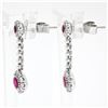 Image 2 : Fancy 18K White Gold 1.38 ctw Round Ruby w/ Diamond Halo Post Drop Dangle Earrin